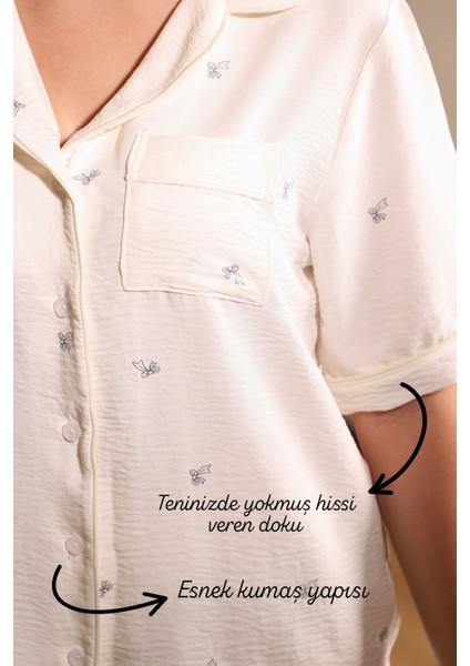 Kadın Kısa Kollu Aerobin Pijama Takımı – Hamile & Lohusa, Beyaz & Ekru fırsatları