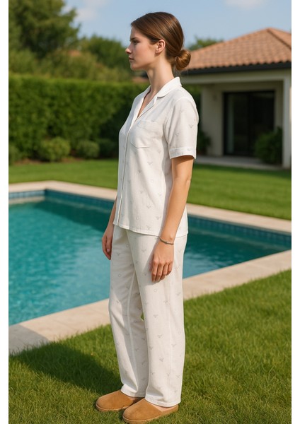 Kadın Kısa Kollu Aerobin Pijama Takımı – Hamile & Lohusa, Beyaz & Ekru fiyatları
