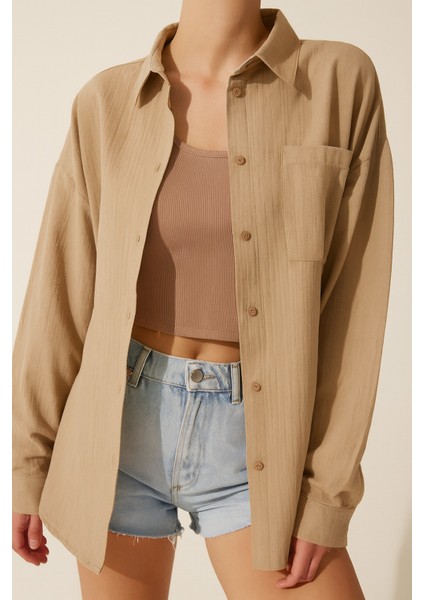 Oversize Cepli Müslin Kadın Gömlek