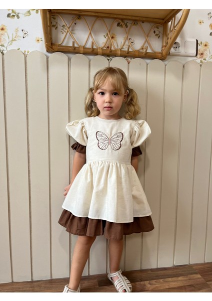 Kelebek Nakışlı Retro Kız Çocuk Elbise fırsatları