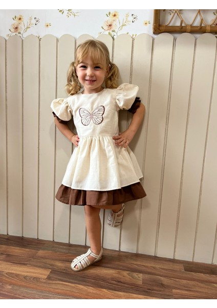 Kelebek Nakışlı Retro Kız Çocuk Elbise indirimleri