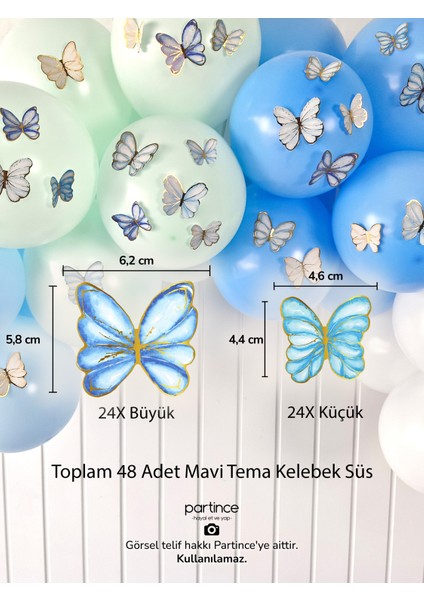 Happy Birthday Yazısı Mavi Tema Mini Parti Seti Doğum Günü Balon Zinciri Kelebek Tema Doğum Günü Süsü