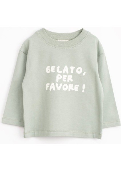 Baskılı Uzun Kollu Tişört – Haki