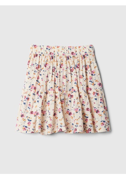 Kız Çocuk Kırık Beyaz Desenli Mini Etek