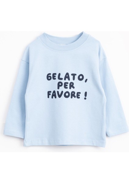 Baskılı Uzun Kollu Tişört – Mavi