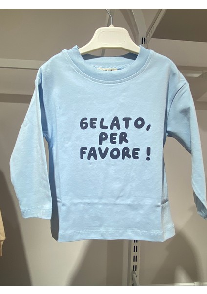 Baskılı Uzun Kollu Tişört – Mavi fırsatları