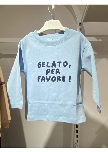 Baskılı Uzun Kollu Tişört – Mavi indirimleri