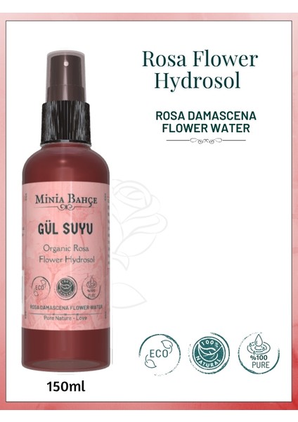 Minia Bahçe Gül Suyu, %100 Doğal, 150 ml