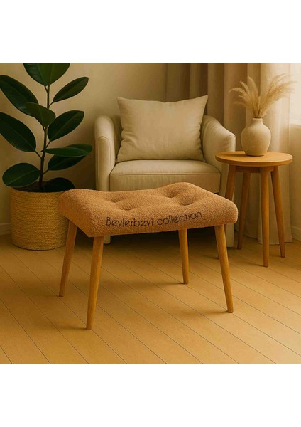 Makyaj Masası Pufu, Peluş Kumaş, Ayak Uzatmalık Puf, Dekoratif Puf