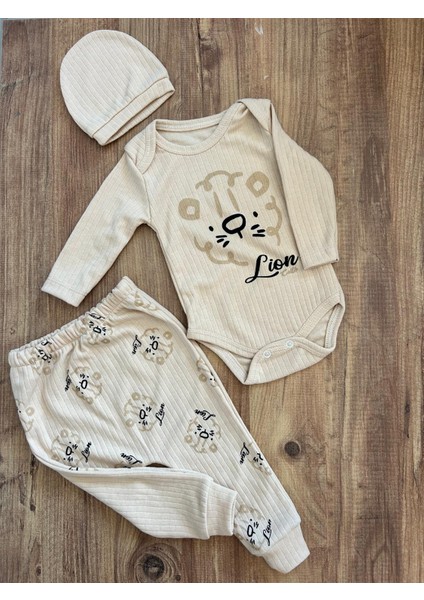 Unısex 0-3 Ay Şapkalı 3lü Bebek Takım