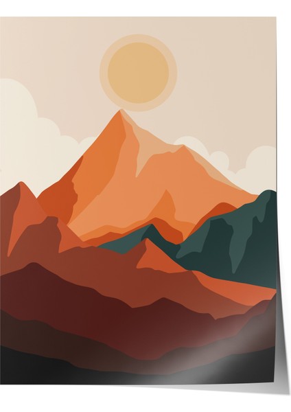 Çerçevesiz Poster, Gün Batımı Dağ Manzarası, Yatak Odası Dekoru Poster No: 107954