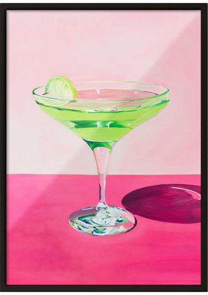 Siyah Çerçeveli Tablo, Yeşil Martini Bardak Illüstrasyonu, Mutfak Dekoru Poster No: 107990