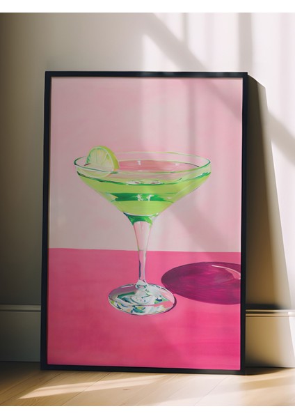 Siyah Çerçeveli Tablo, Yeşil Martini Bardak Illüstrasyonu, Mutfak Dekoru Poster No: 107990 fiyatları