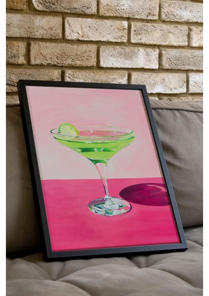 Siyah Çerçeveli Tablo, Yeşil Martini Bardak Illüstrasyonu, Mutfak Dekoru Poster No: 107990 indirimleri
