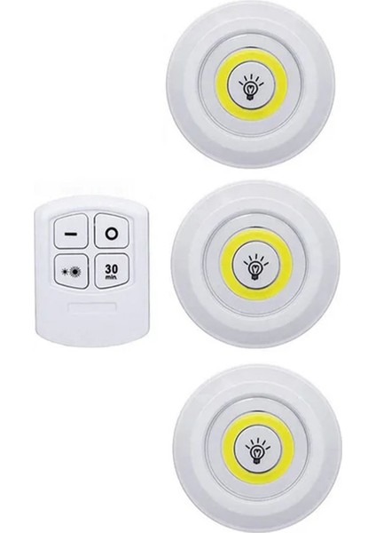 Uzaktan Kumandalı Yapışkanlı Kablosuz Pilli 3'lü Spot Lamba Beyaz Işıklı Mutfak Dolap Altı Işığı