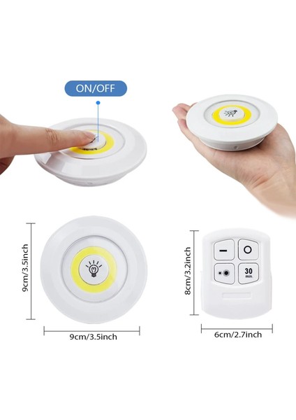 Uzaktan Kumandalı Yapışkanlı Kablosuz Pilli 3'lü Spot Lamba Beyaz Işıklı Mutfak Dolap Altı Işığı indirimleri