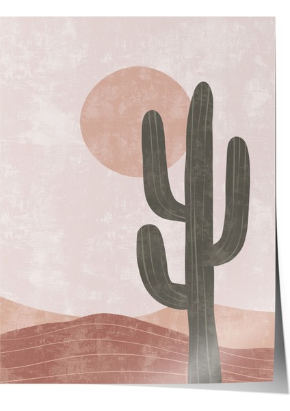 Çerçevesiz Poster, Minimal Kaktüs Çöl Illüstrasyonu, Ofis Dekoru Poster No: 107957