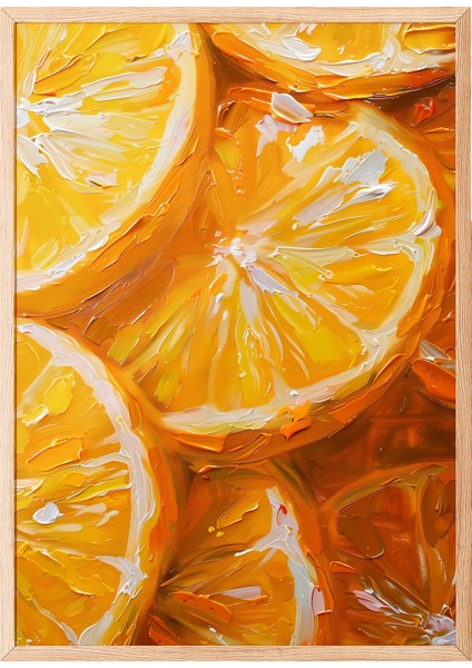 Ahşap Çerçeveli Tablo, Portakal Detaylı Canlı Çizim, Mutfak Dekoru Poster No: 107993