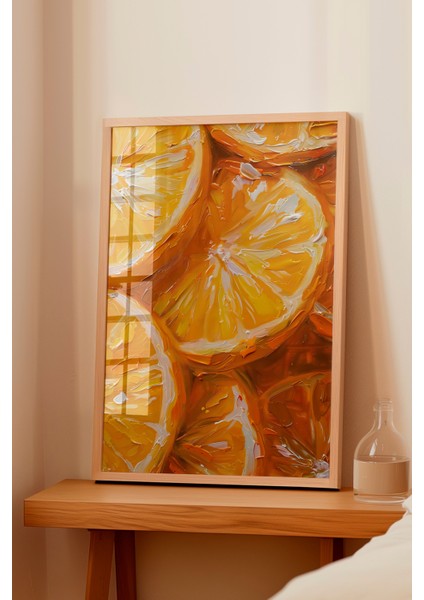 Ahşap Çerçeveli Tablo, Portakal Detaylı Canlı Çizim, Mutfak Dekoru Poster No: 107993 fiyatları
