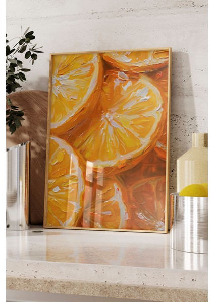 Ahşap Çerçeveli Tablo, Portakal Detaylı Canlı Çizim, Mutfak Dekoru Poster No: 107993 fırsatları