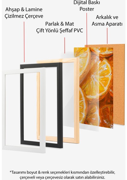 Ahşap Çerçeveli Tablo, Portakal Detaylı Canlı Çizim, Mutfak Dekoru Poster No: 107993