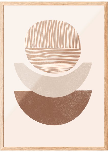 Ahşap Çerçeveli Tablo, Bej Renkli Modern Formlar Abstrakt Çizim, Salon Dekoru Poster No: 107958