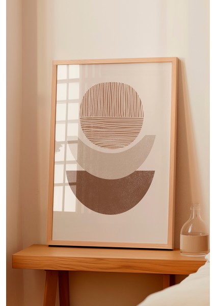 Ahşap Çerçeveli Tablo, Bej Renkli Modern Formlar Abstrakt Çizim, Salon Dekoru Poster No: 107958 fiyatları