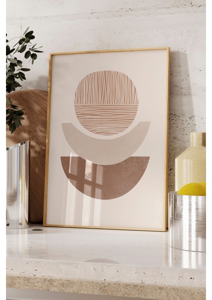 Ahşap Çerçeveli Tablo, Bej Renkli Modern Formlar Abstrakt Çizim, Salon Dekoru Poster No: 107958 fırsatları