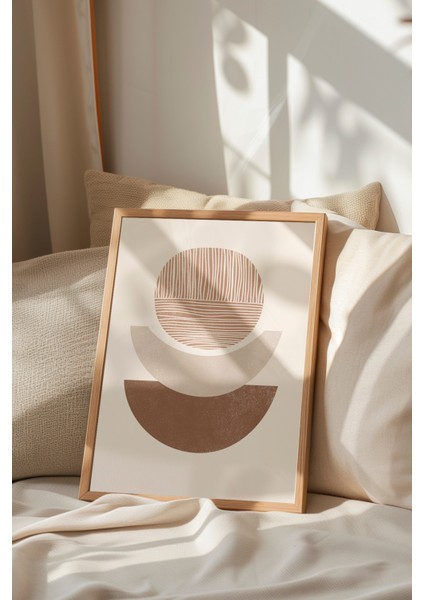 Ahşap Çerçeveli Tablo, Bej Renkli Modern Formlar Abstrakt Çizim, Salon Dekoru Poster No: 107958 indirimleri