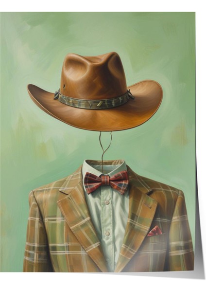 Çerçevesiz Poster, Şapkalı Kovboy Portresi, Ofis Dekoru Poster No: 108172