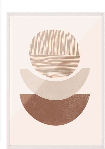 Beyaz Çerçeveli Tablo, Bej Renkli Modern Formlar Abstrakt Çizim, Salon Dekoru Poster No: 107958