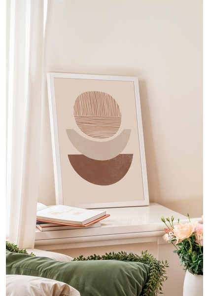 Beyaz Çerçeveli Tablo, Bej Renkli Modern Formlar Abstrakt Çizim, Salon Dekoru Poster No: 107958 fiyatları