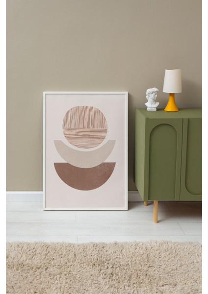 Beyaz Çerçeveli Tablo, Bej Renkli Modern Formlar Abstrakt Çizim, Salon Dekoru Poster No: 107958 fırsatları