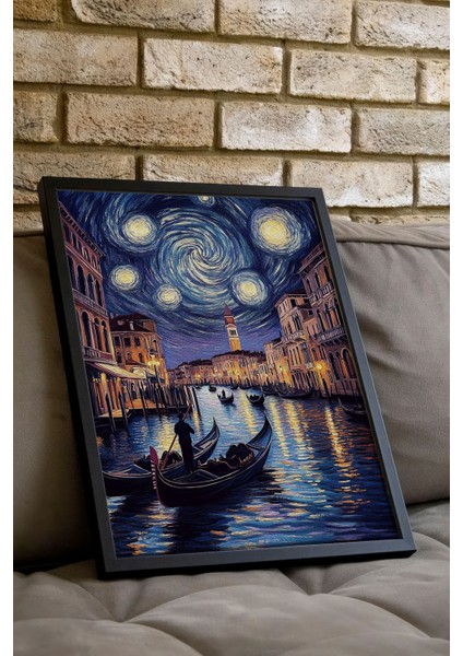 Siyah Çerçeveli Tablo, Van Gogh Stili Yıldızlı Gece Sahil Yorumu, Salon Dekoru Poster No: 108466 indirimleri