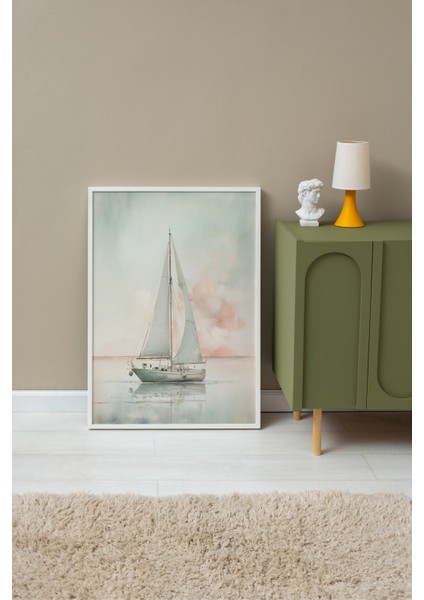 Beyaz Çerçeveli Tablo, Yelkenli Tekne Pastel Tonlarda, Yatak Odası Dekoru Poster No: 108079 fırsatları