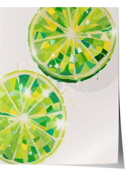 Çerçevesiz Poster, Dilim Lime Detaylı Grafik, Mutfak Dekoru Poster No: 109437
