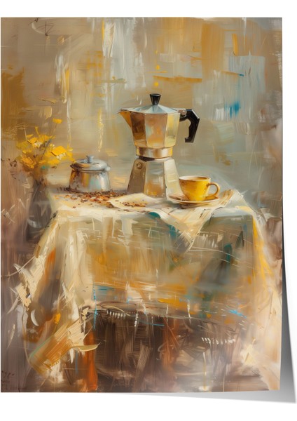 Çerçevesiz Poster, Altın Tonlu Sofra Natürmort Sanatı, Mutfak Dekoru Poster No: 108010