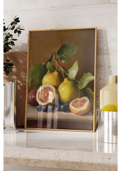 Ahşap Çerçeveli Tablo, Fresh Meyve Detaylı Realistik Çizim, Mutfak Dekoru Poster No: 108587 fırsatları
