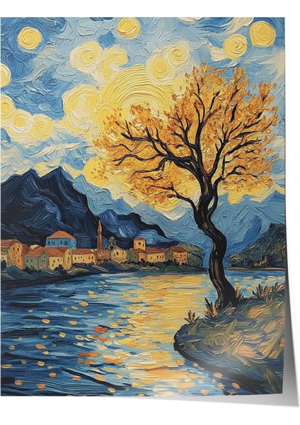 Çerçevesiz Poster, Van Gogh Yıldızlı Gece Köprü Yorumu, Salon Dekoru Poster No: 108452