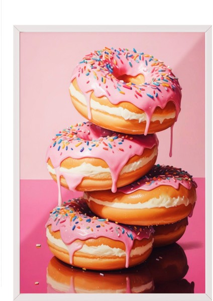 Beyaz Çerçeveli Tablo, Donut Kulesi Mizahi Çizim, Genç Odası Dekoru Poster No: 109483