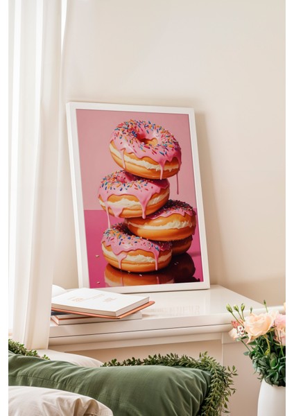 Beyaz Çerçeveli Tablo, Donut Kulesi Mizahi Çizim, Genç Odası Dekoru Poster No: 109483 fiyatları