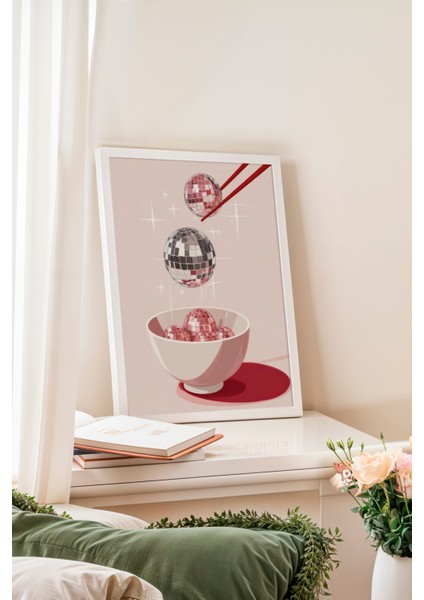 Beyaz Çerçeveli Tablo, Üçlü Tatlı Kup – Pembe Arka Plan, Mutfak Dekoru Poster No: 109444 fiyatları