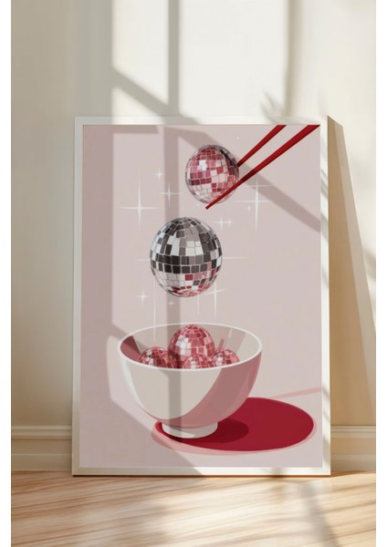 Beyaz Çerçeveli Tablo, Üçlü Tatlı Kup – Pembe Arka Plan, Mutfak Dekoru Poster No: 109444 modelleri