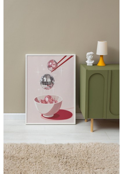 Beyaz Çerçeveli Tablo, Üçlü Tatlı Kup – Pembe Arka Plan, Mutfak Dekoru Poster No: 109444 fırsatları