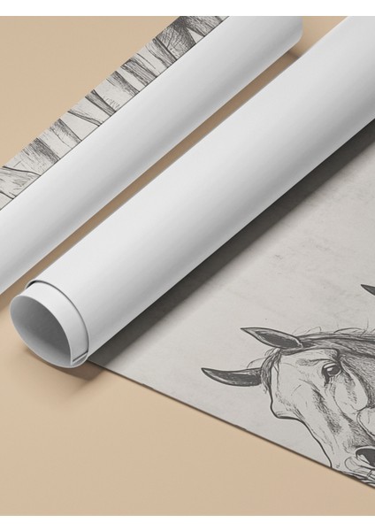 Çerçevesiz Poster, Üçlü At Eskiz Çizimi – Siyah Beyaz, Ofis Dekoru Poster No: 108664 fırsatları