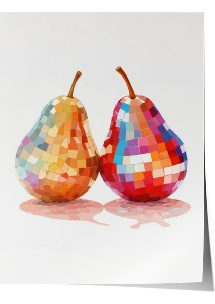 Çerçevesiz Poster, Parlak Armut Çiftli Minimal Çizim, Mutfak Dekoru Poster No: 109417