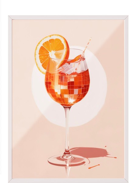 Beyaz Çerçeveli Tablo, Limonata Bardağı Yaz Çizimi, Mutfak Dekoru Poster No: 109430