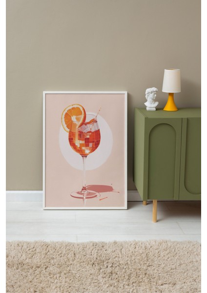 Beyaz Çerçeveli Tablo, Limonata Bardağı Yaz Çizimi, Mutfak Dekoru Poster No: 109430 fırsatları