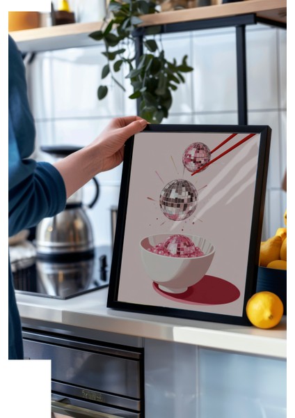 Siyah Çerçeveli Tablo, Çiftli Tatlı Kup – Dondurma Deseni, Mutfak Dekoru Poster No: 109442 modelleri