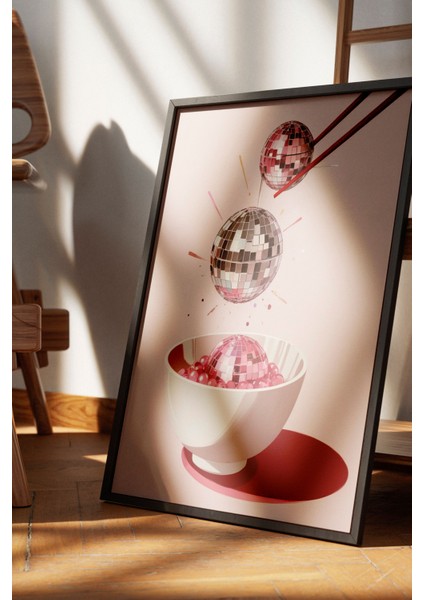 Siyah Çerçeveli Tablo, Çiftli Tatlı Kup – Dondurma Deseni, Mutfak Dekoru Poster No: 109442 fırsatları